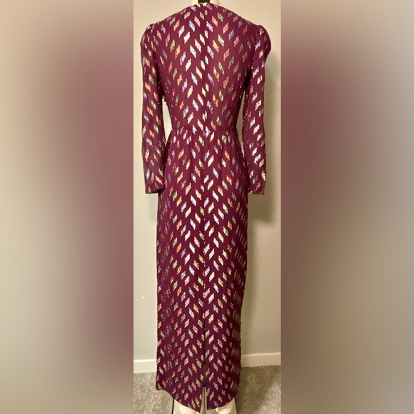 Vintage Mignon Burgundy and Gold Long Sleeve Dress